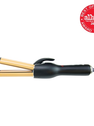 The gold and black CHI Air Setter 2in1 Flat Iron  Curler on a white background