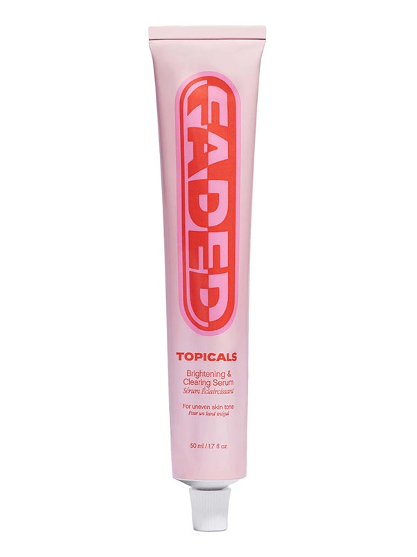 A pink tube with red text of the Topicals Faded Serum on a white background