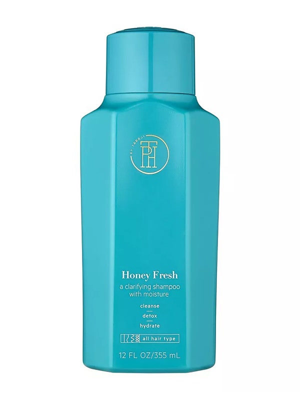 TPH By Taraji Honey Fresh Clarifying Shampoo blue bottle on white background