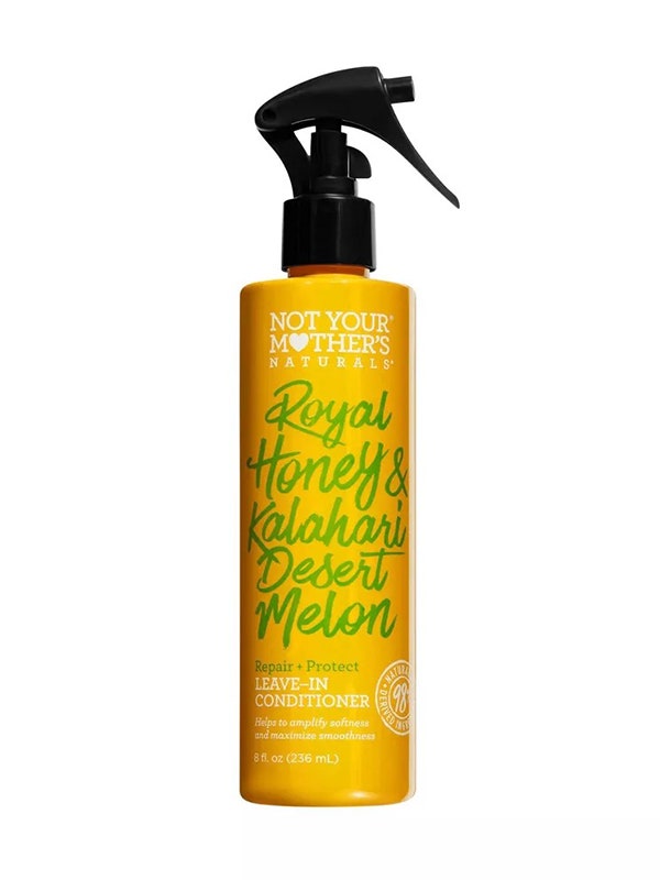 Not Your Mother's Naturals Royal Honey & Kalahari Desert Melon Leave-In Conditioner yellow spray bottle on white background