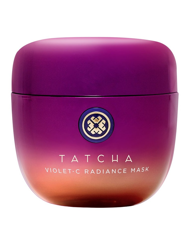 Tatcha Violet-C Radiance Mask gradient pink and orange jar on white background