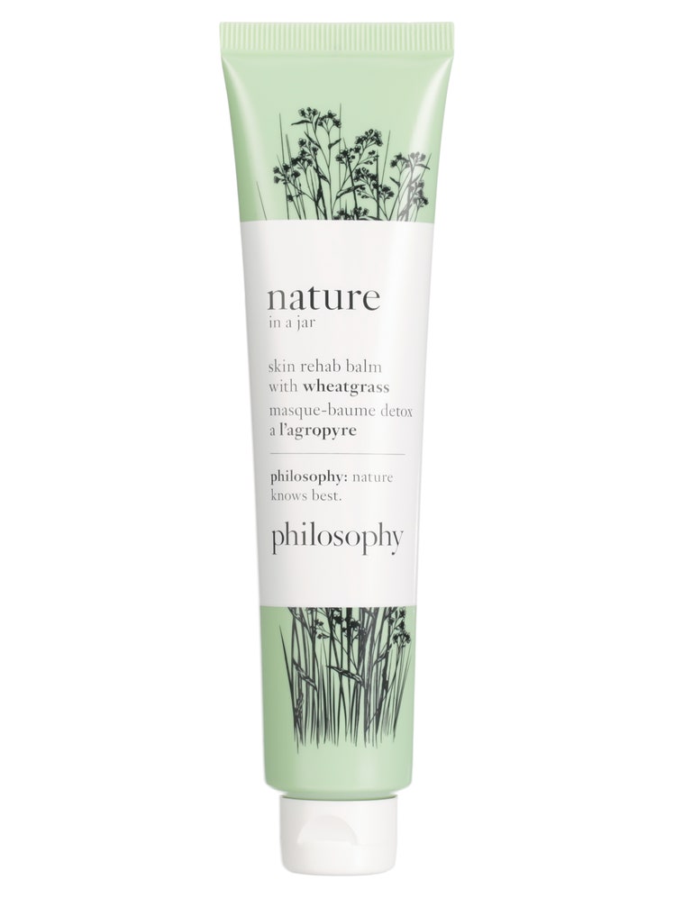 Philosophy Nature In a Jar Skin Rehab Balm with Wheatgrass green tube with white label on white background