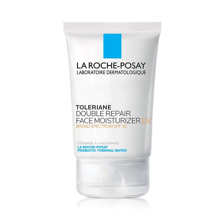 La Roche-Posay Toleriane Double Repair Face Moisturizer UV SPF 30 white tube on white background