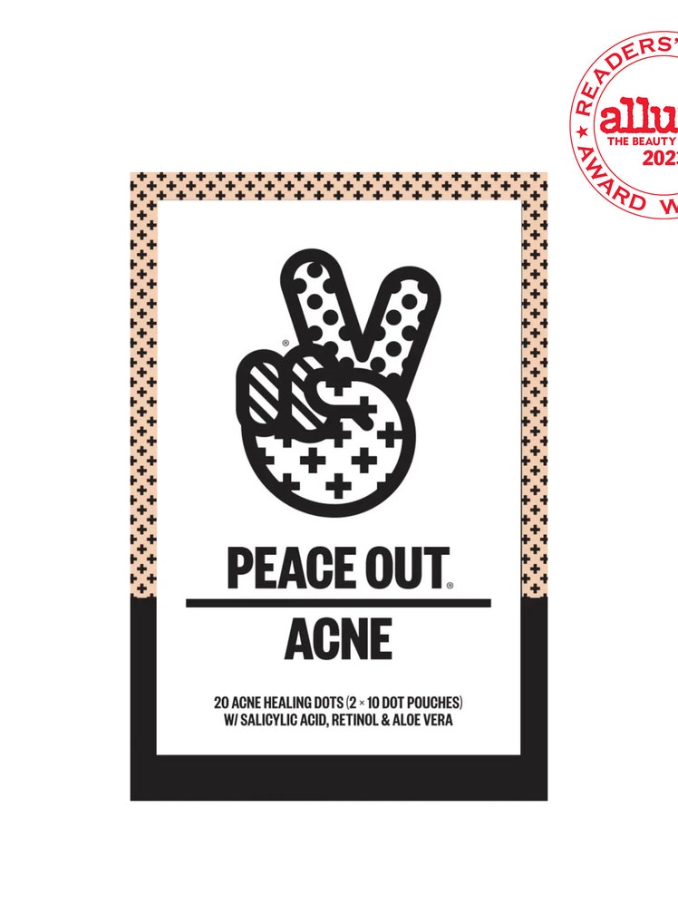 Peace Out Acne Healing Dots box with peace sign illustration on it on white background with white and red RCA seal in the top right corner