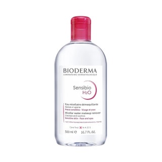 Bioderma Sensibio H2O Micellar Water Makeup Remover clear bottle with pink cap on white background