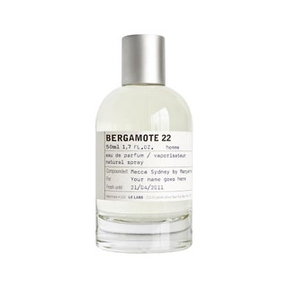 Le Labo Bergamote 22 bottle of perfume with silver cap on white background