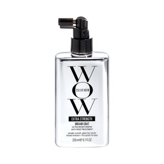 Color Wow Dream Coat AntiFrizz Treatment flat silver rectangle bottle with black spray cap on white background