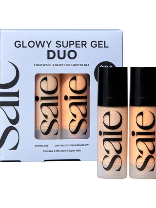 Set with two mini versions of Saie's Glowy Super Gel highlighter