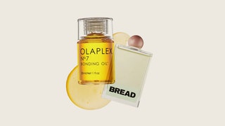 Best Hair Oil a collage of Olaplex and Bread Beauty Supply on a beige background