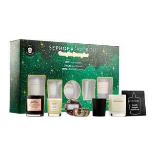 Sephora Favorites Mini Candle Sampler Set green box and mini candles on white background