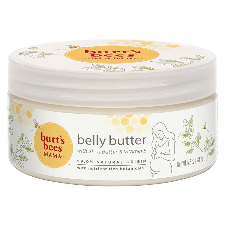 Burt’s Bees Mama Belly Butter white jar on white background