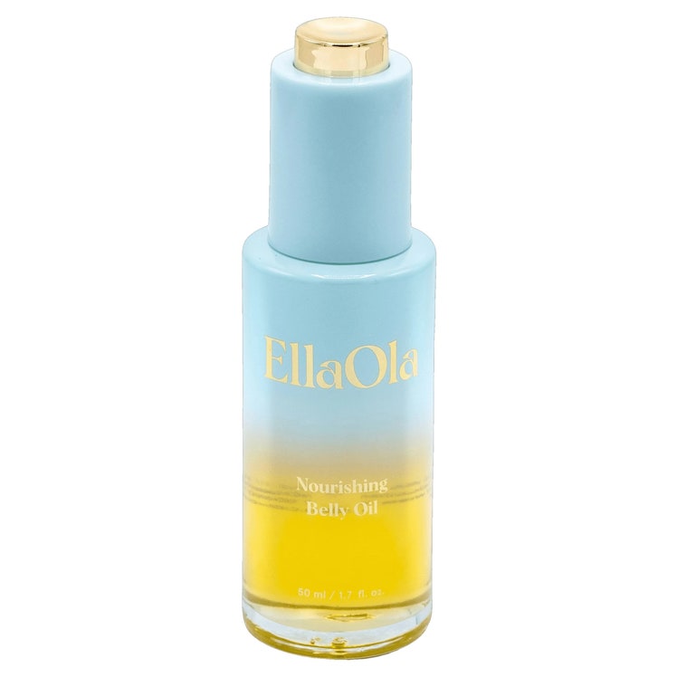 EllaOla Nourishing Belly Oil light blue to yellow gradient modern serum bottle on white background