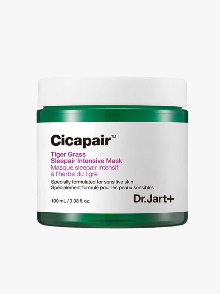 Dr.Jart+ Cicapair Tiger Grass Sleepair Intensive Mask green tub with white lid on light grey background