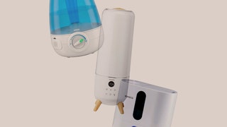 Best Humidifiers a collage of Vicks Homedics and Boneco humidifiers on a light gray background