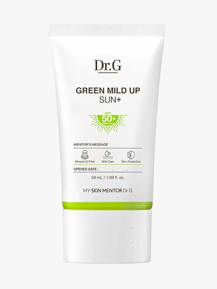 Dr.G Green Mild Up Sun Lotion SPF 50+ PA++++ in white and lime green tube