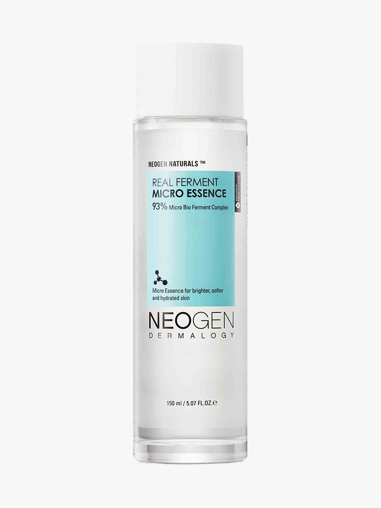 Neogen Dermaology Real Ferment Micro Essence clear bottle with light blue label on light gray background