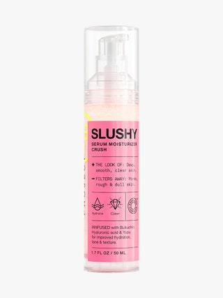 InnBeauty Project Slushy Serum Moisturizer Crush Infused with Bakuchiol bottle with pink label and clear pump cap on...