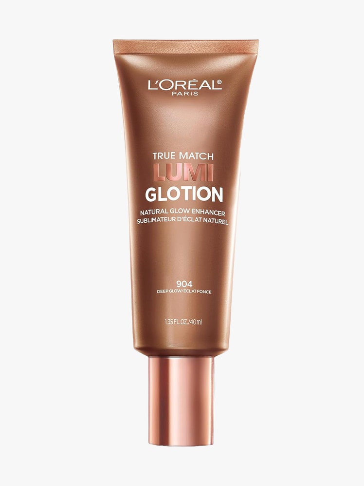 L'Oréal Paris True Match Lumi Glotion bronze tube on light gray background