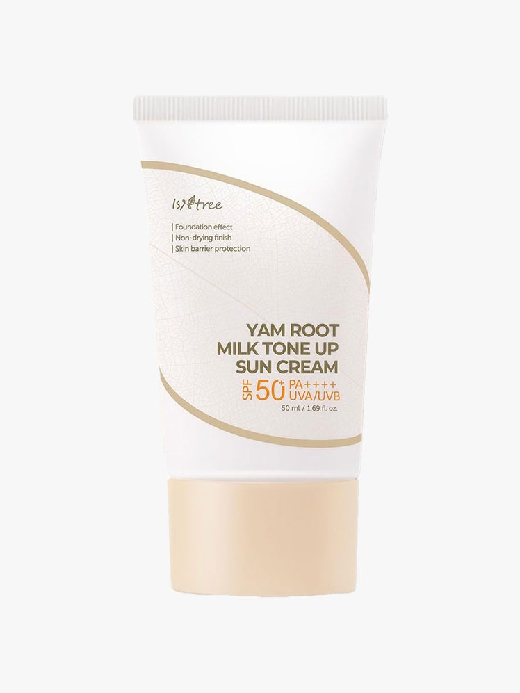 Isntree Yam Root Milk Tone Up Sun Cream SPF 50+ PA++++ on light gray background