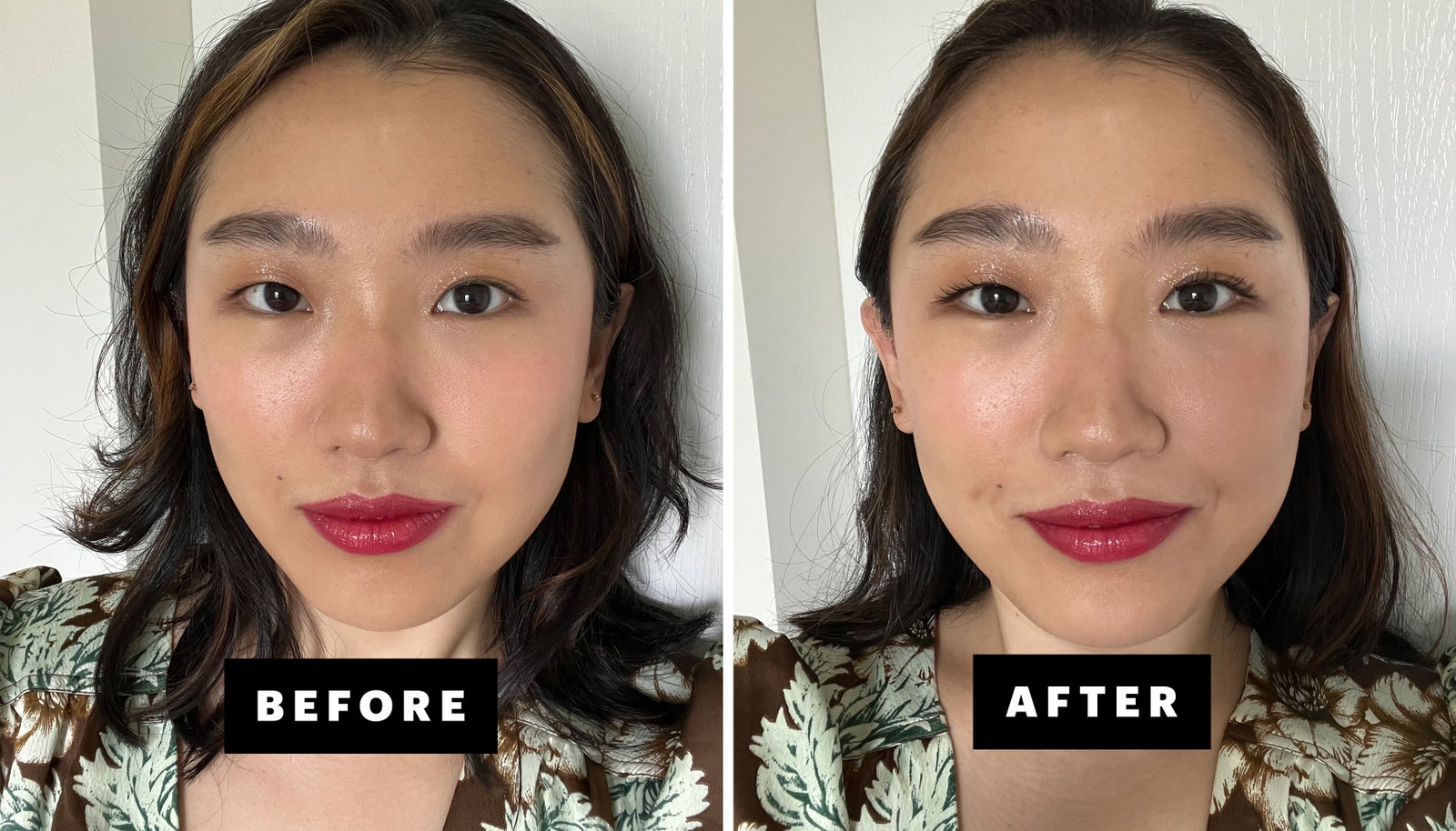 before and after photos of allure commerce editor sarah han wearing refy lash sculpt mascara