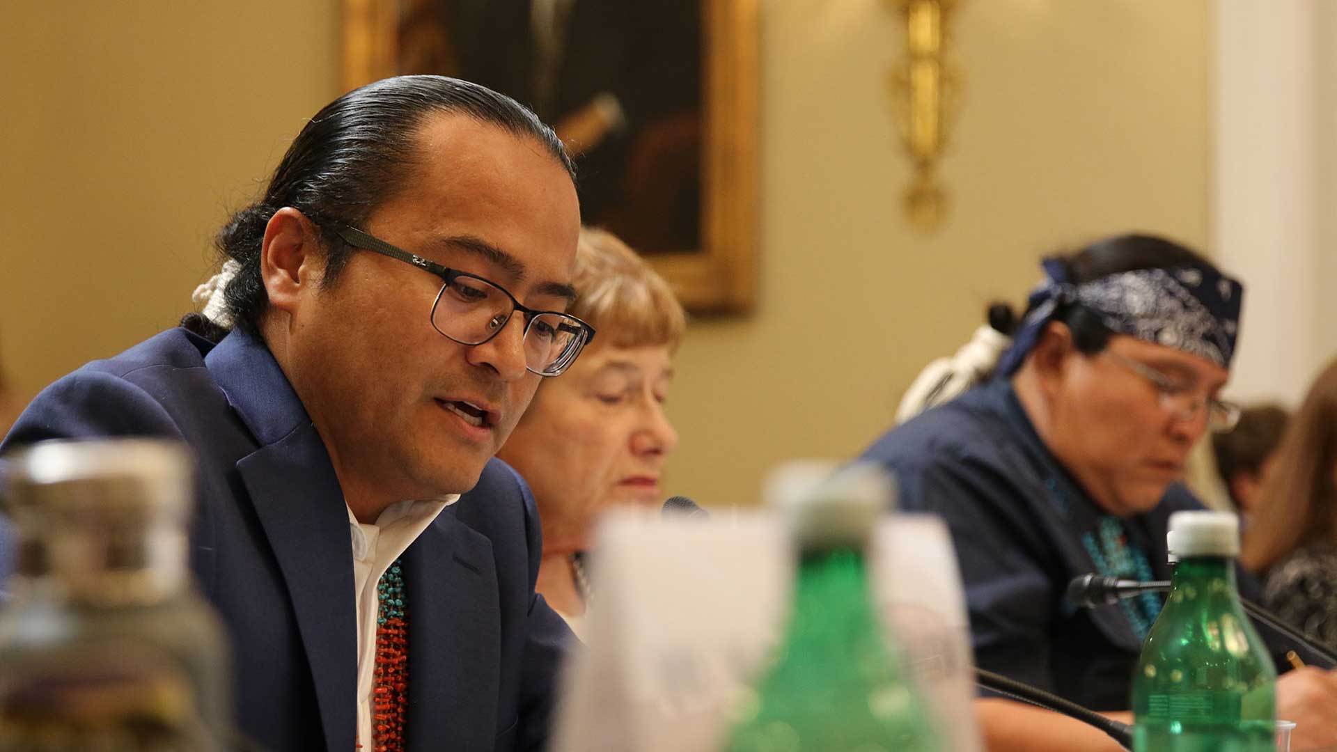 Navajo President Buu Nygren urged the House Natural Resources Committee to reverse a ban on mining and drilling for 10 miles around Chaco Canyon, saying it deprives tribe members from collecting payment on their mineral allotments and violates the tribe’s sovereignty. July 2023