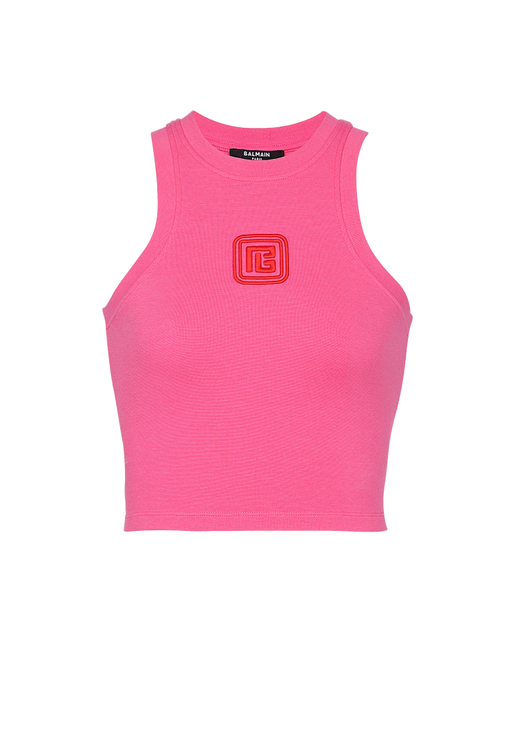 Cropped tank top with retro PB embroidery