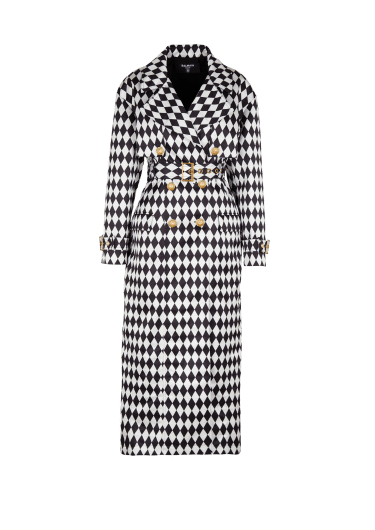 Diamond print belted trench coat