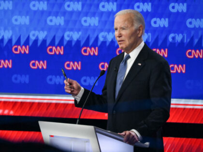 US President Joe Biden speaks as he participates in the first presidential debate of the 2