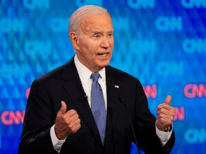 President Joe Biden, speaks during a presidential debate hosted by CNN with Republican pre