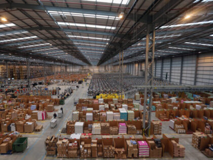 PETERBOROUGH, ENGLAND - NOVEMBER 28: Employees select and dispatch items in the huge Amaz