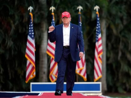 Republican presidential candidate former President Donald Trump arrives for a campaign ral