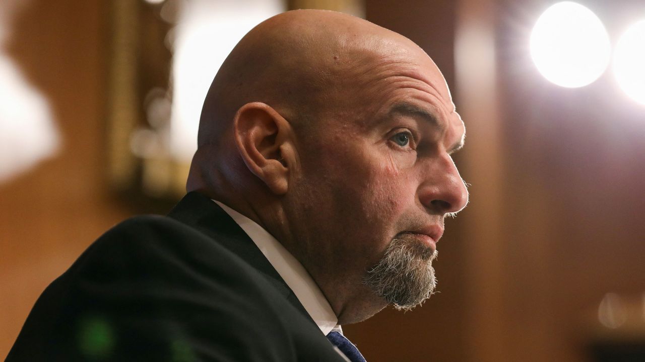 Pennsylvania Democratic Sen. John Fetterman attends a Senate Banking, Housing and Urban Affairs Committee hearing on Capitol Hill in Washington, DC, on April 18, 2023. 