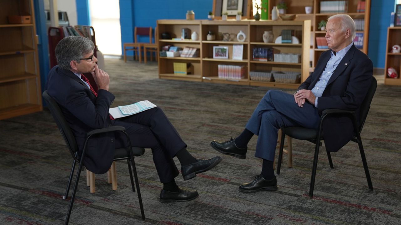 In this handout photo provided by ABC, President Joe Biden speaks with 'This Week' anchor George Stephanopoulos during an interview in Madison, Wisconsin, on July 5. 