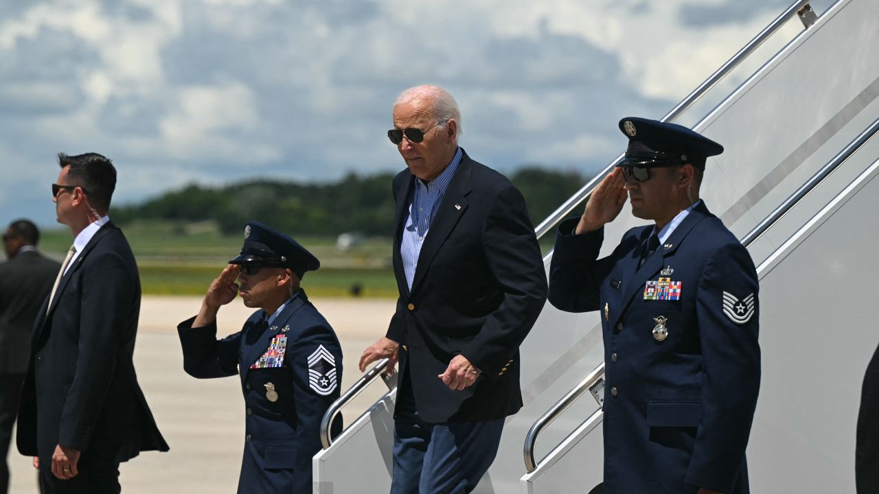 President Joe Biden arrives in Madison, Wisconsin, on July 5.