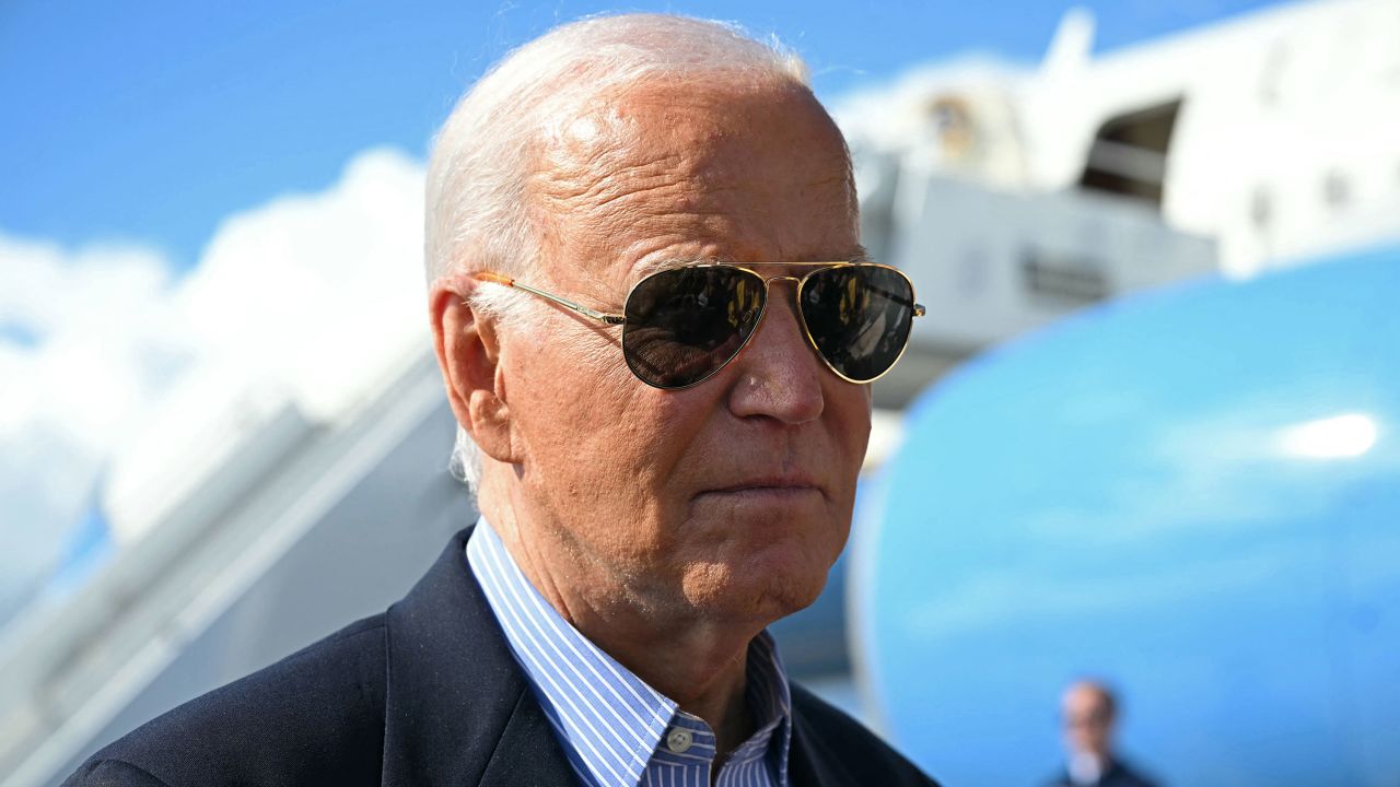 President Joe Biden speaks with the press before boarding Air Force One at Dane County Regional Airport in Madison, Wisconsin, on July 5.