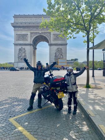 <strong>Riding strong:</strong> Lavi Scholl and Ollie Gamblin, now aged 34 and 32, visited 39 different countries, including Morocco, Argentina, and Mongolia, during their record setting 589-day motorbike trip.