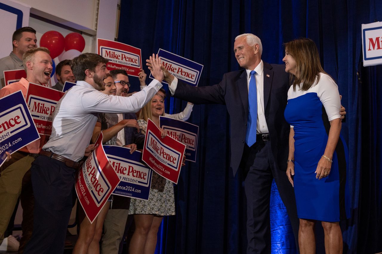 Former Vice President Mike Pence attends a campaign event where he formally announced his candidacy for president in Ankeny, Iowa, on Wednesday, June 7.