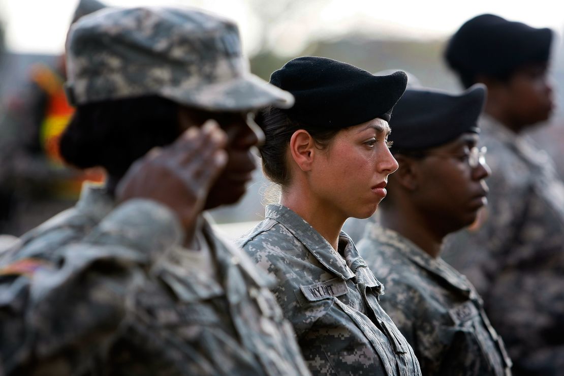 U.S. Army soldiers at a memorial service for the 13 victims of the 2009 shooting rampage by U.S. Army Major Nidal Malik Hasan in Fort Hood, Texas. 