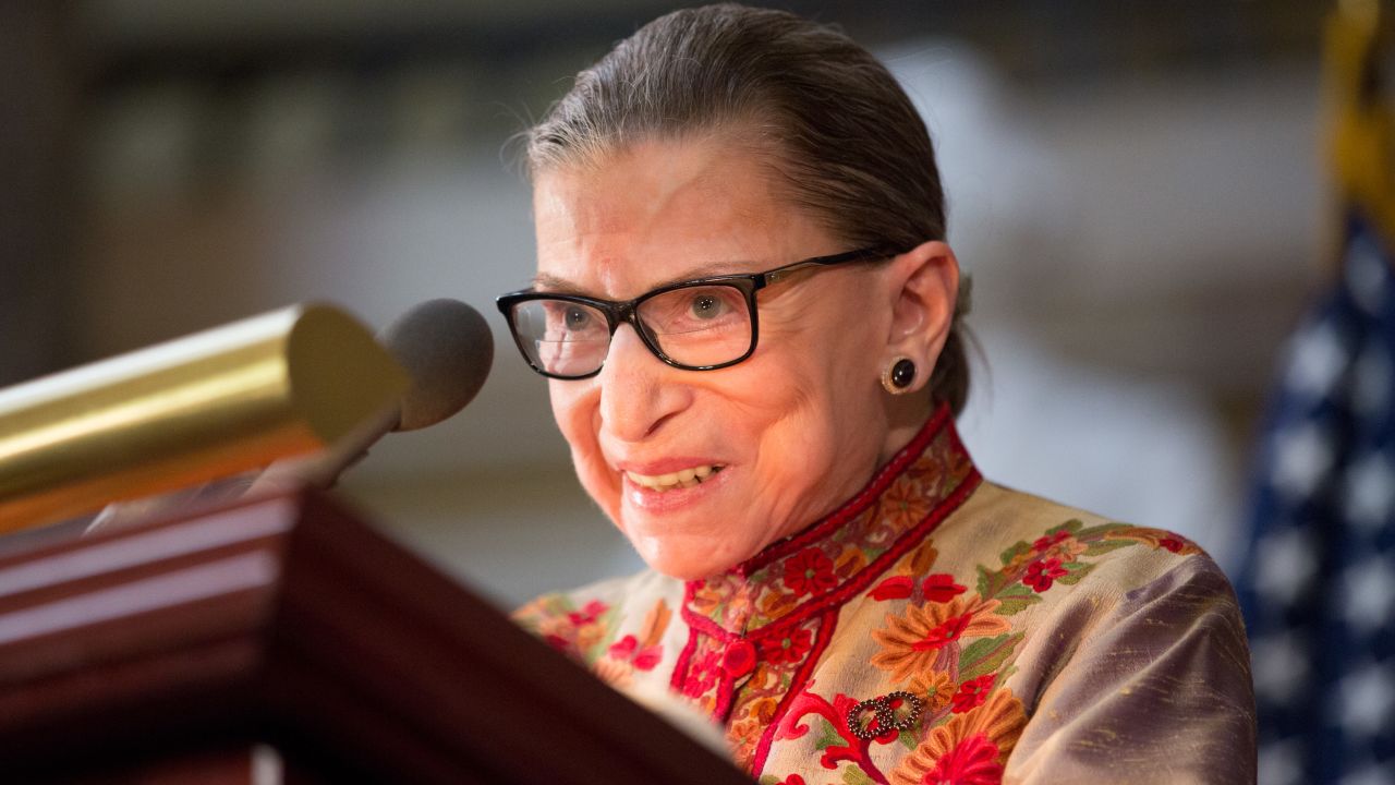 WASHINGTON, DC - MARCH 18: U.S. Supreme Court Justice Ruth Bader Ginsburg speaks at an annual Women's History Month reception hosted by Pelosi in the U.S. capitol building on Capitol Hill in Washington, D.C.  This year's event honored the women Justices of the U.S. Supreme Court: Associate Justices Ruth Bader Ginsburg, Sonia Sotomayor, and Elena Kagan. (Photo by Allison Shelley/Getty Images)