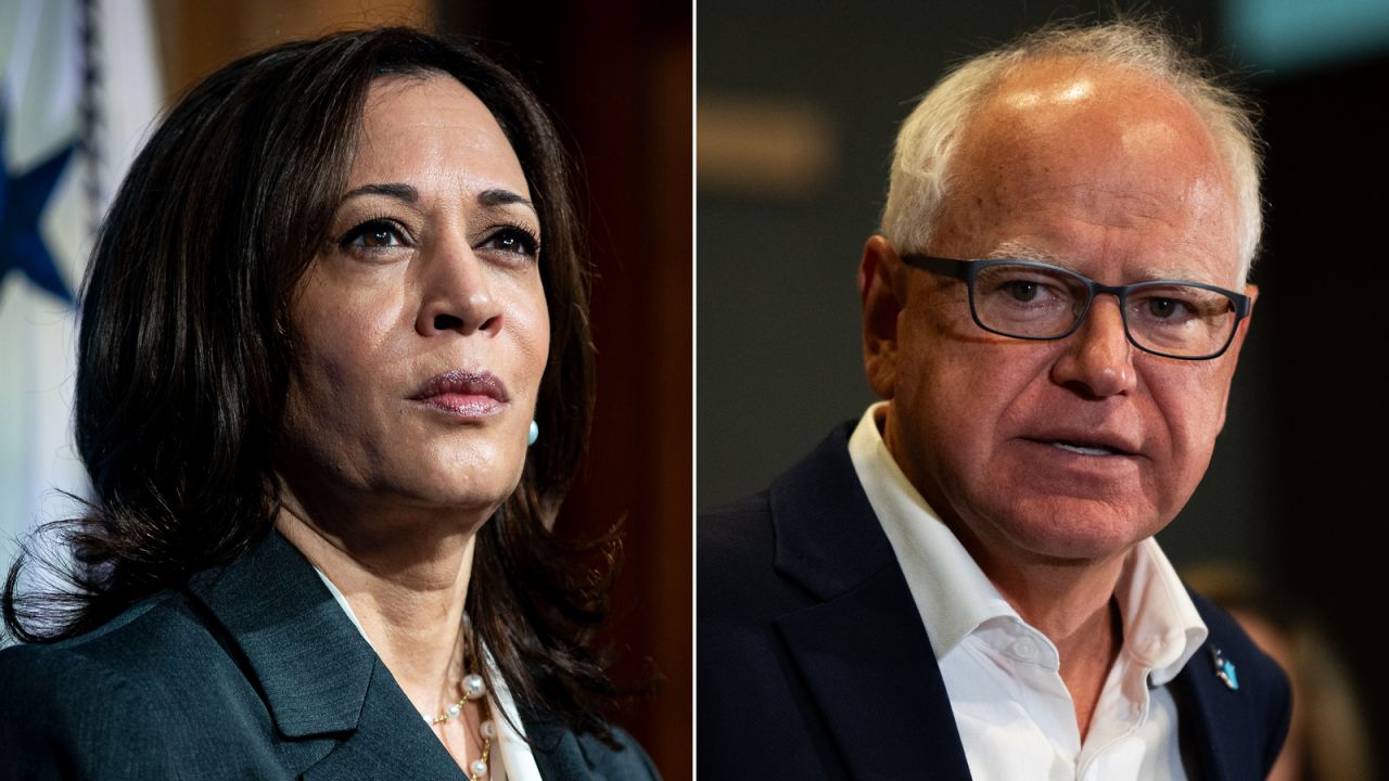 Vice President Kamala Harris, left, and Minnesota Gov. Tim Walz.