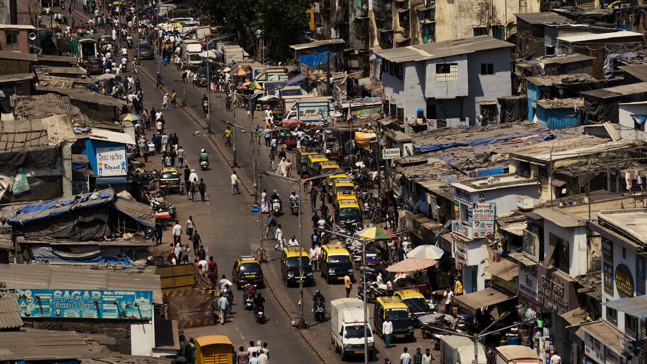 A general view of the Dharavi slum area of Mumbai, India, on April 14, 2024.