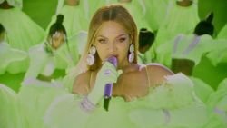 US singer-songwriter Beyonce performs during the 94th Oscars at the Dolby Theatre in Hollywood, California on March 27, 2022. (Photo by Robyn Beck / AFP) (Photo by ROBYN BECK/AFP via Getty Images)