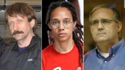 From left, Viktor Bout, Brittney Griner and Paul Whelan