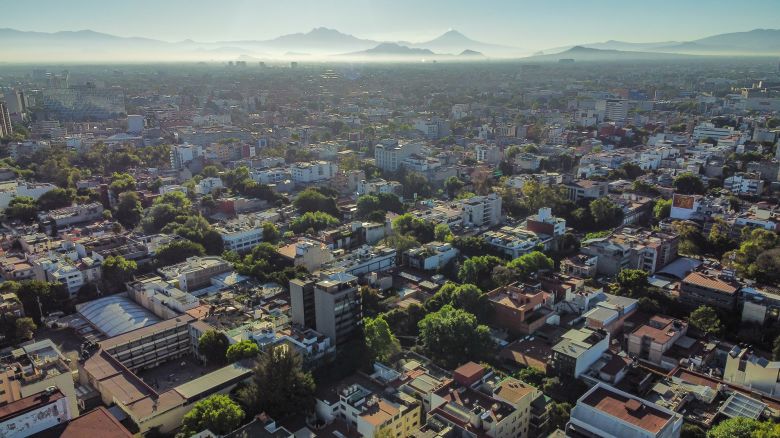 View of the inhabited streets of Mexico City in February 2022, which is home to more than 9 million people with a population density of 6,163.3 inhabitants per square kilometer. 