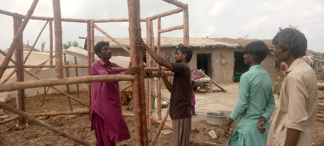 The cross-braced bamboo walls are informed by traditional "dhijji" structures in northern Pakistan, which have withstood earthquakes in the past.