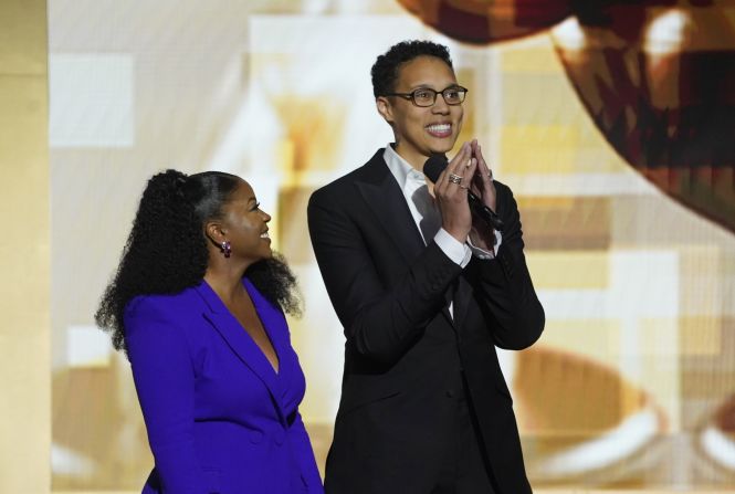 Griner makes a <a href="https://www.cnn.com/videos/us/2023/02/26/brittney-griner-naacp-image-awards-speech-russia-ukraine-prisoners-cp-orig-kj.cnn" target="_blank">surprise appearance</a> at the NAACP Image Awards in February 2023. She received a standing ovation as she took the stage.