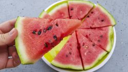 Watermelon slices arranged on a plate. Krakow, Poland on August 8th, 2019. (Photo by Beata Zawrzel/NurPhoto via Getty Images)