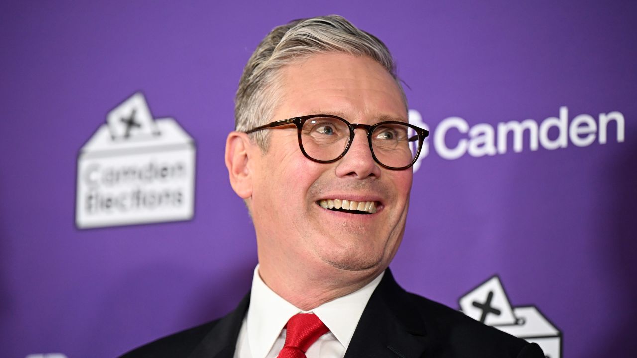 Labour leader Keir Starmer reacts after winning the constituency of Holborn and St Pancras during the UK general election on July 5, in London, England. 