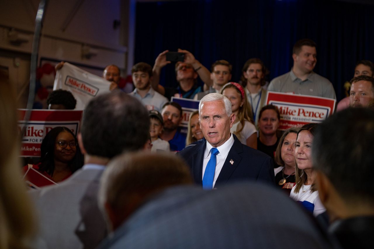 Former Vice President Mike Pence attends a campaign event where he formally announced his candidacy for President in Ankeny, Iowa, on Wednesday, June 7.