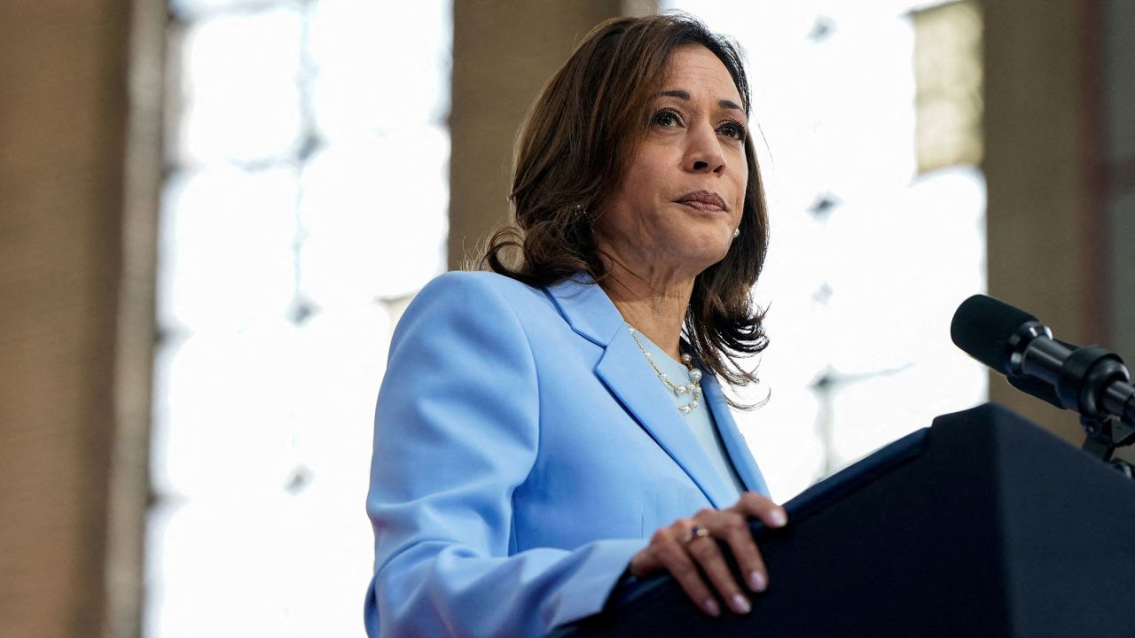 Vice President Kamala Harris looks on during a campaign event at Girard College in Philadelphia, Pennsylvania, on May 29.